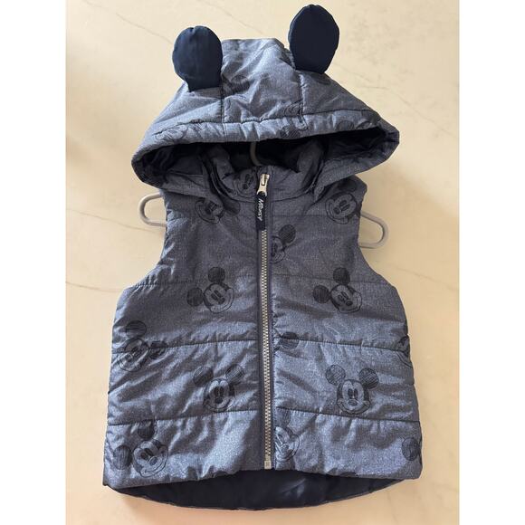 H & M Mickey Mouse puffer vest size 12-18 months / detachable hood / Disney - Picture 1 of 4